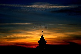 日落,城堡,在晚上