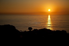 日落,水,海洋