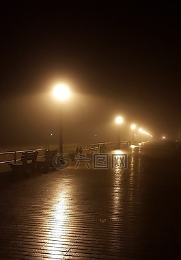 海洋,夜,霧