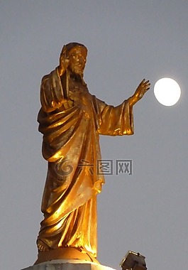 耶穌,雕像,月亮
