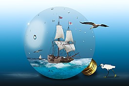 燈泡,海,帆船