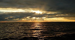 海,日落,地平線