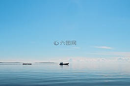 藍天,船只,湖面
