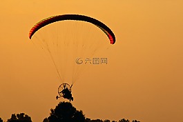 滑翔傘,動(dòng)力傘,日落