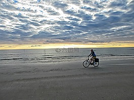 海灘,自行車,地平線