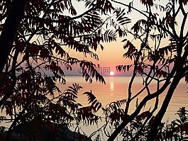 日出,湖,水