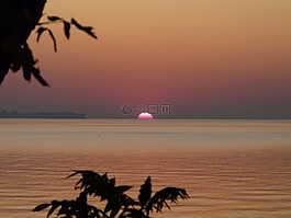 日出,湖,水