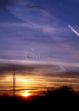日落,太陽,云