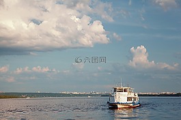 河,日落,船舶