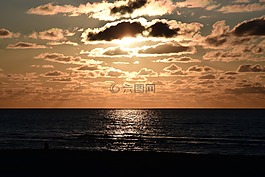日落,地平線,晚上