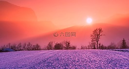 冬天,雪,日出