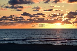 日落,地平線,海