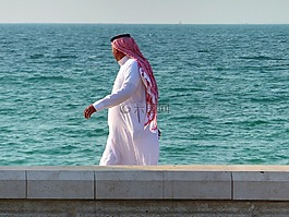 海濱,男人,走
