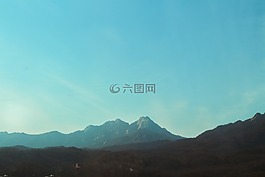 藍(lán)色,天空,山