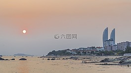 日落,中國,海灘