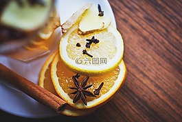 檸檬,片,肉桂