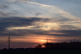 天空,日落,云