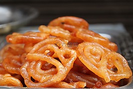 新鲜的 jalebi,印度甜,甜点