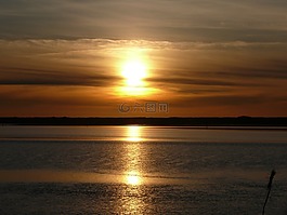 北海,日落,海