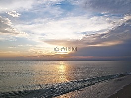 海灘,日落,海洋