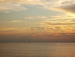 日落,海洋,水