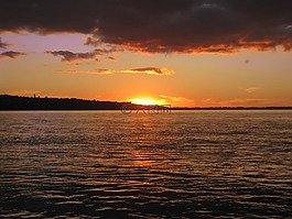 日落,水,海