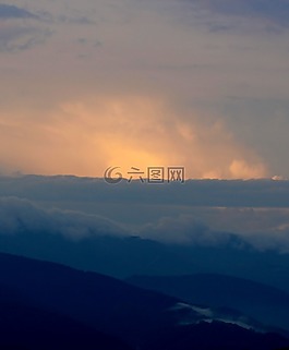 山,日落,頂