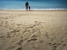 父亲,儿子,海滩