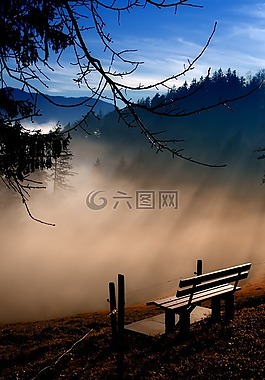 雾,蓝色,打破
