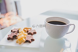 咖啡,杯,餅干