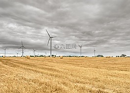 麥田,收獲,風(fēng)力發(fā)電廠