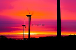 風(fēng)力發(fā)電廠,日出,太陽