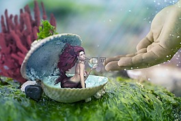 美人鱼,壳,手