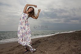 模型,海灘,美麗