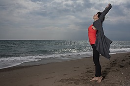 婦女,海灘,只有