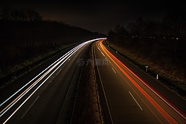 夜,公路,光線軌跡