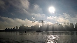天際線,霧,海港