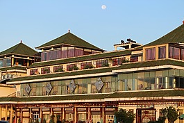 清晨,月亮,建筑