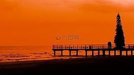 码头,海滩,日落