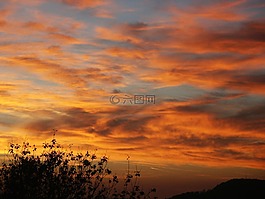 日落,天空,云