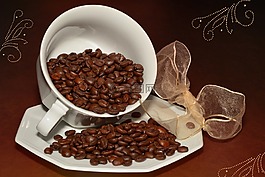 咖啡豆,烤,咖啡杯
