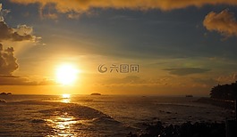 日落,西,太陽