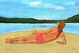 女子,比基尼,海灘