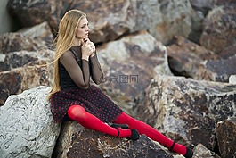 婦女,紅色,襪子