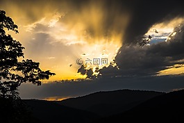 天空,日落,云