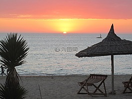 日落,太陽,海灘