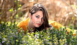 女孩,藍色的眼睛,誘人