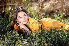 女孩,藍色的眼睛,誘人