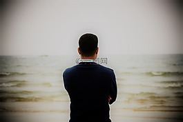 男子,海,單
