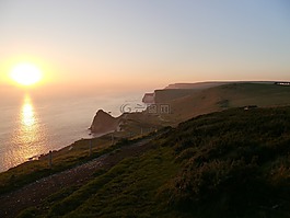 日落,山,海洋